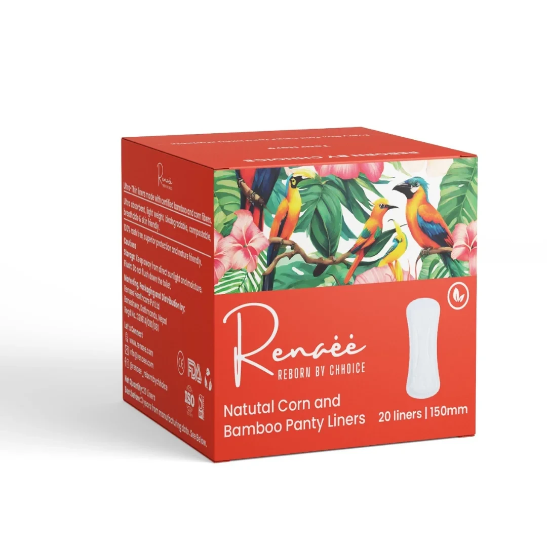 Renaee's Premium Corn & Bamboo Fiber - Eco-Friendly, Soft & Sensitive, Rash-Free - Panty Liners - 150mm (20 pieces)